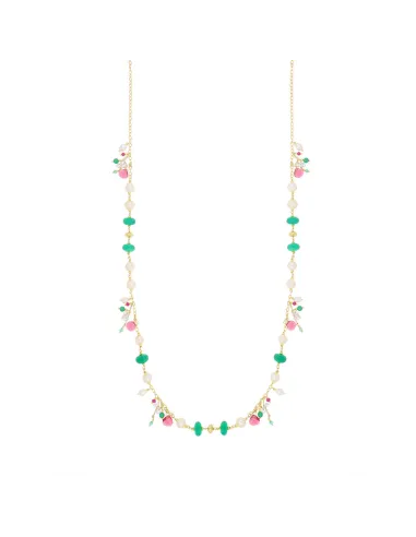 NIVY Collana lunga in argento, perle e pietre verdi e fucsia - Syria | Agold