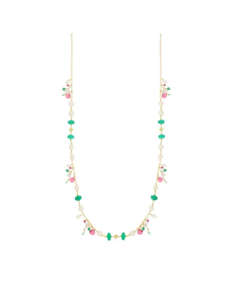 NIVY Collana lunga in argento, perle e pietre verdi e fucsia - Syria | Agold