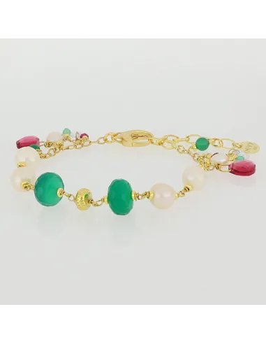NIVY Bracciale con perle e pietre fucsia e verde - Syria | Agold