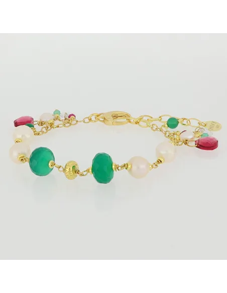 NIVY Bracciale con perle e pietre fucsia e verde - Syria | Agold