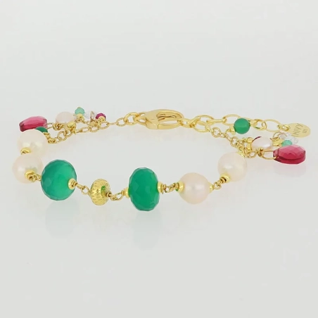 NIVY Bracciale con perle e pietre fucsia e verde - Syria | Agold