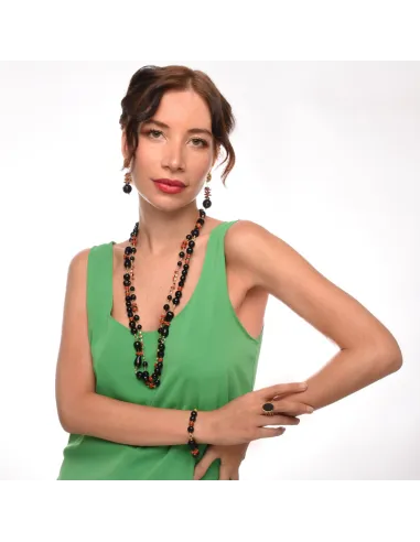 NIVY Collana onice nero e corallo rosso lunga - Gabrielle | Agold