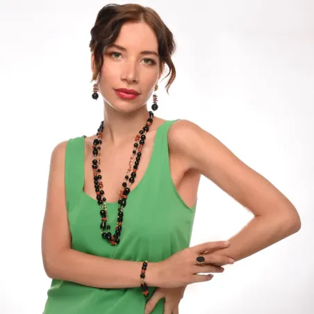 NIVY Collana onice nero e corallo rosso lunga - Gabrielle | Agold