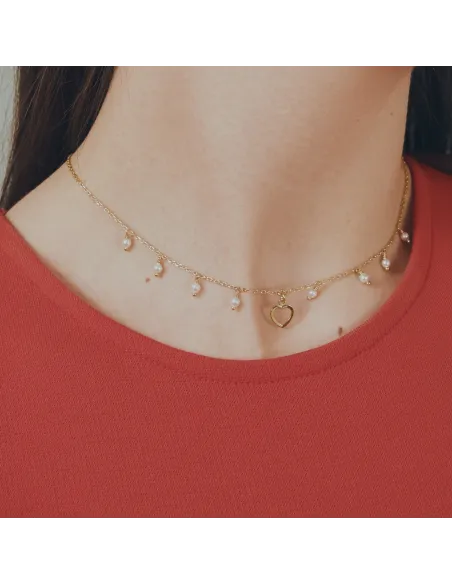 Victoria Cruz Collana corta in argento con cuore in cristallo