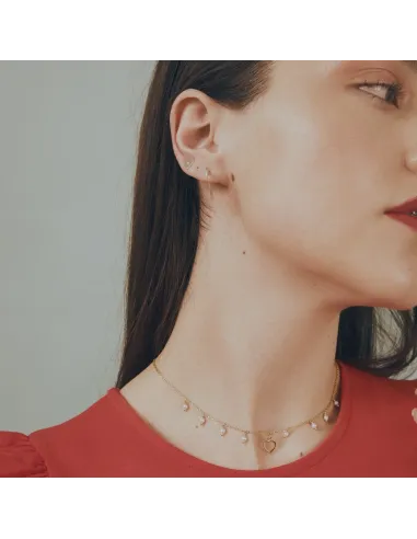 Victoria Cruz Collana corta in argento con cuore in cristallo