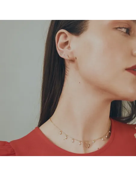 Victoria Cruz Collana corta in argento con cuore in cristallo