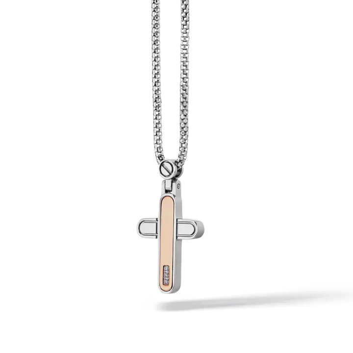 COMETE Collana Croce in Acciaio e Diamanti