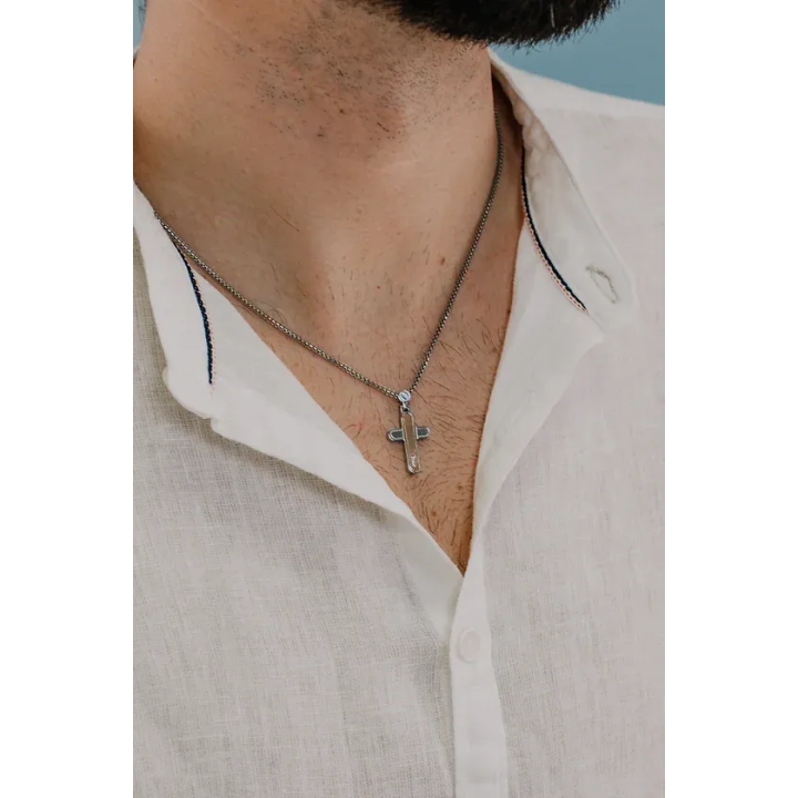 COMETE Collana Croce in Acciaio e Diamanti