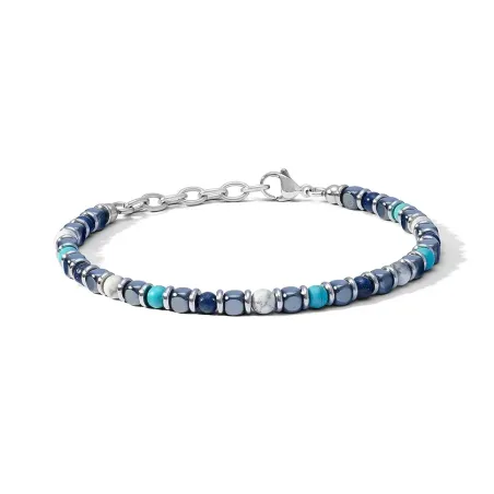 COMETE Bracciale in Acciaio con Agata blu, Aulite bianca, Turchese ed Ematite | Agold