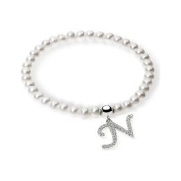 Ambrosia Argento Bracciale Perle e Iniziale