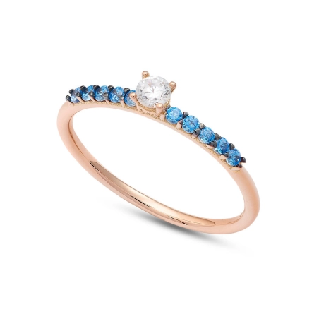 Ambrosia Fedina in Oro rosè e zirconi azzurri e bianco | Agold