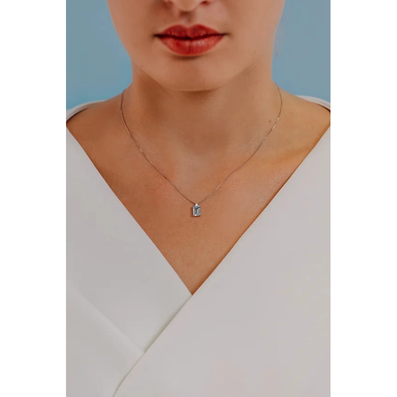 COMETE Collana in Oro Diamanti e Acquamarina Ottagonale | Agold