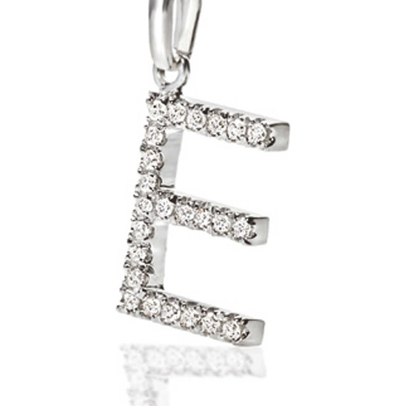 Ambrosia Ciondolo Lettera E in Oro con Zirconi Bianchi | Agold