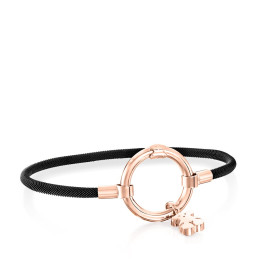 Braccialetto TOUS Hold in argento vermeil rosa e acciaio IP nero.