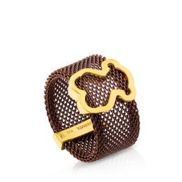 Anello TOUS Icon Mesh in argento vermeil dorato e acciaio.