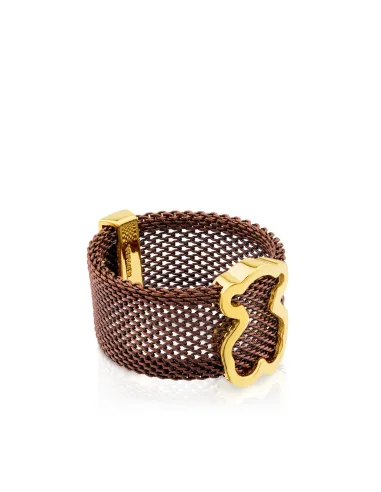 Anello TOUS Icon Mesh in argento vermeil dorato e acciaio.