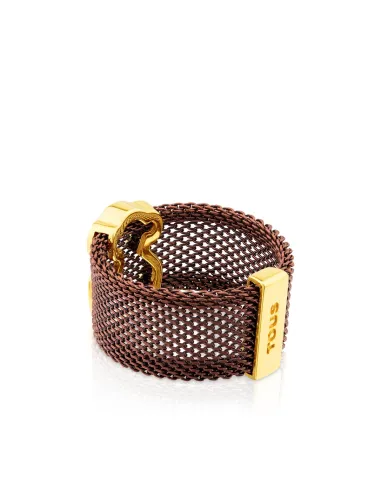 Anello TOUS Icon Mesh in argento vermeil dorato e acciaio.