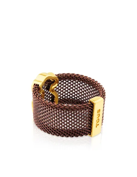 Anello TOUS Icon Mesh in argento vermeil dorato e acciaio.