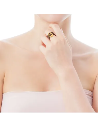 Anello TOUS Icon Mesh in argento vermeil dorato e acciaio.