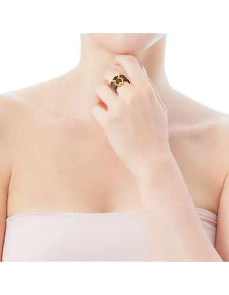 Anello TOUS Icon Mesh in argento vermeil dorato e acciaio.
