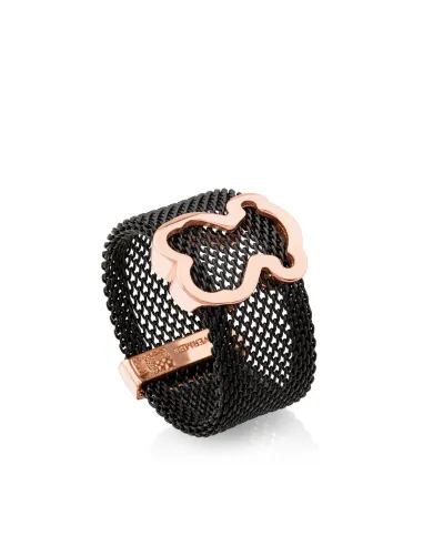 Anello TOUS Icon Mesh in argento vermeil rosa e acciaio. | Agold