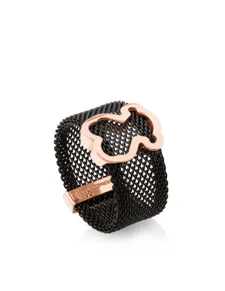 Anello TOUS Icon Mesh in argento vermeil rosa e acciaio. | Agold