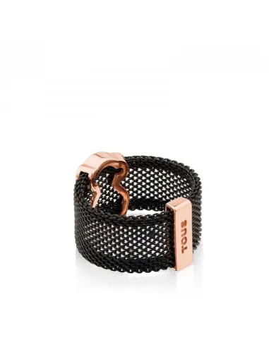 Anello TOUS Icon Mesh in argento vermeil rosa e acciaio. | Agold