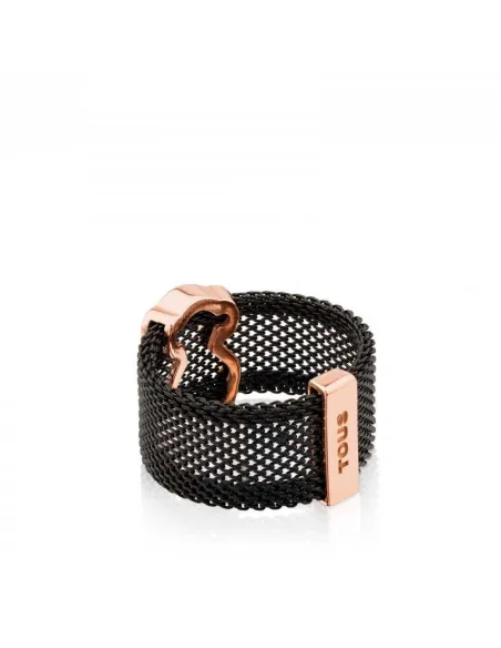 Anello TOUS Icon Mesh in argento vermeil rosa e acciaio. | Agold