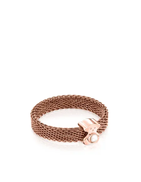 Anello TOUS Real Sisy in Acciaio e Argento Vermeil Oro Rosa con perla