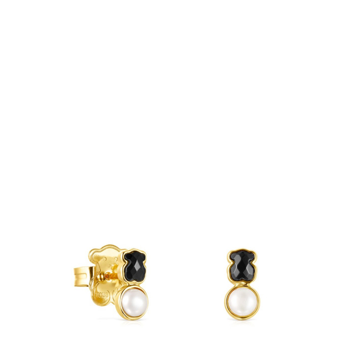 Orecchini TOUS Glory in Vermeil Oro con Onice e Perla